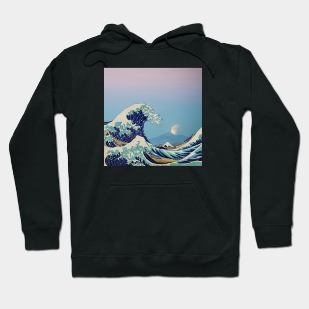 The Great Wave - Moon Hoodie by creativewrld